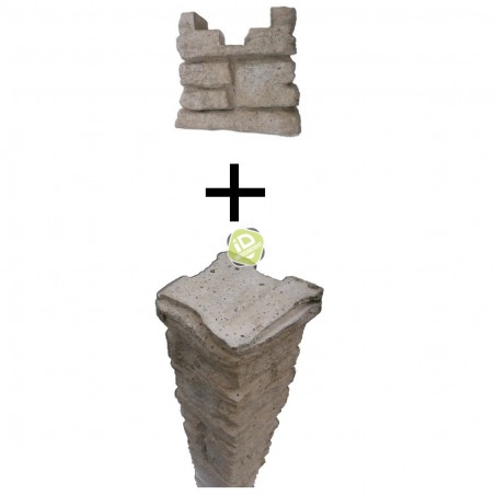Poteau béton ANGLE (aspect pierre) + Chaperon - Clôture béton imitation PIERRE DOUBLE FACE - 1