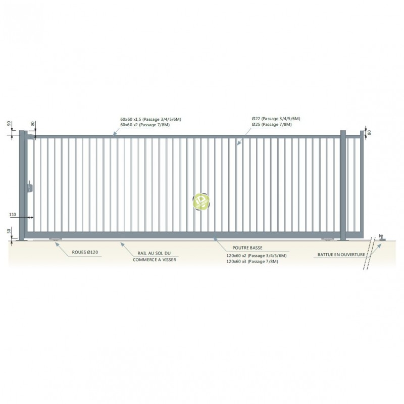 Portail barreaudé Ø22 PB120 coulissant - Portails industriels coulissants - 2