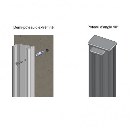 Demi-poteau Alu pour extrémité ou angle à 90° - Clôtures pleines en aluminium - 2