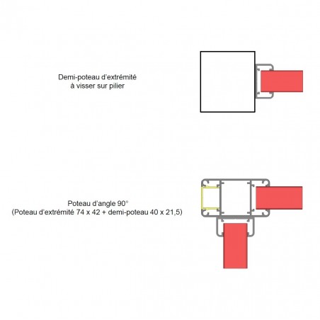 Demi-poteau Alu pour clôture Ajourée - Extrémité ou angle à 90° - Clôtures ajourées en aluminium - 4